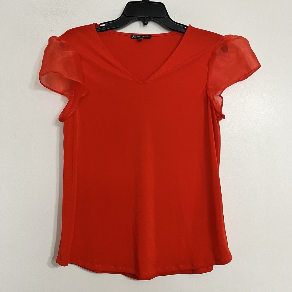 Adriana Papell‎ Women's V-neck Knit Top Organza Flutter Sleeves Size Medium